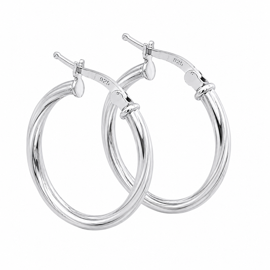Sterling Silver 22.5mm Twisted Round Hoop Earrings