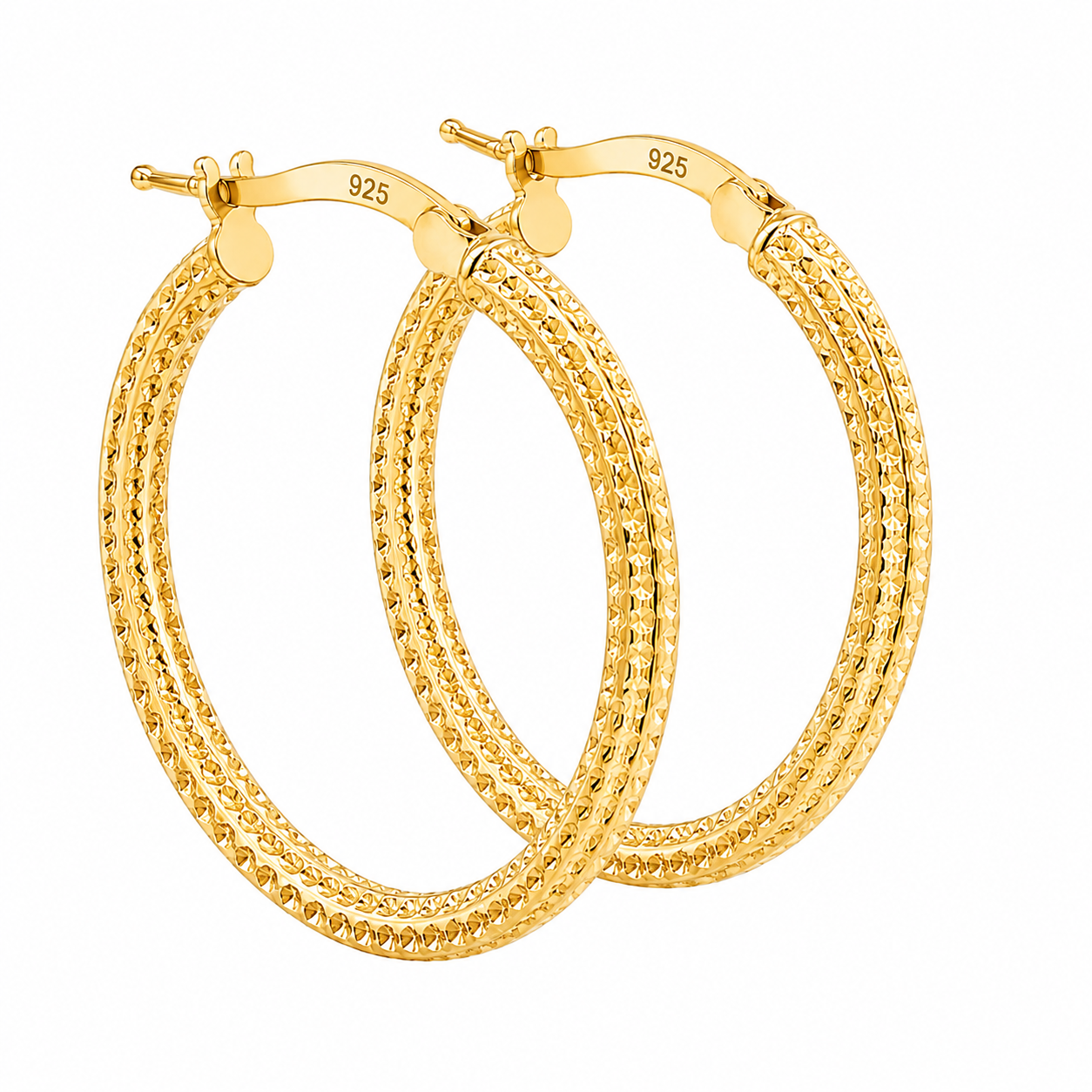 Sterling Silver 25mm Round Diamond Cut Textured Hoop Earrings