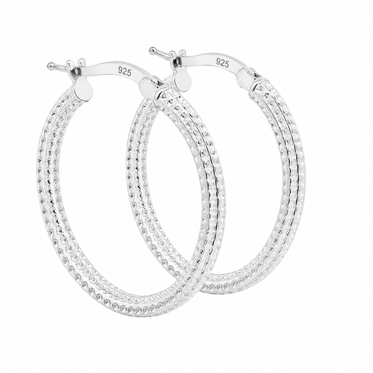 Sterling Silver 25mm Round Diamond Cut Textured Hoop Earrings