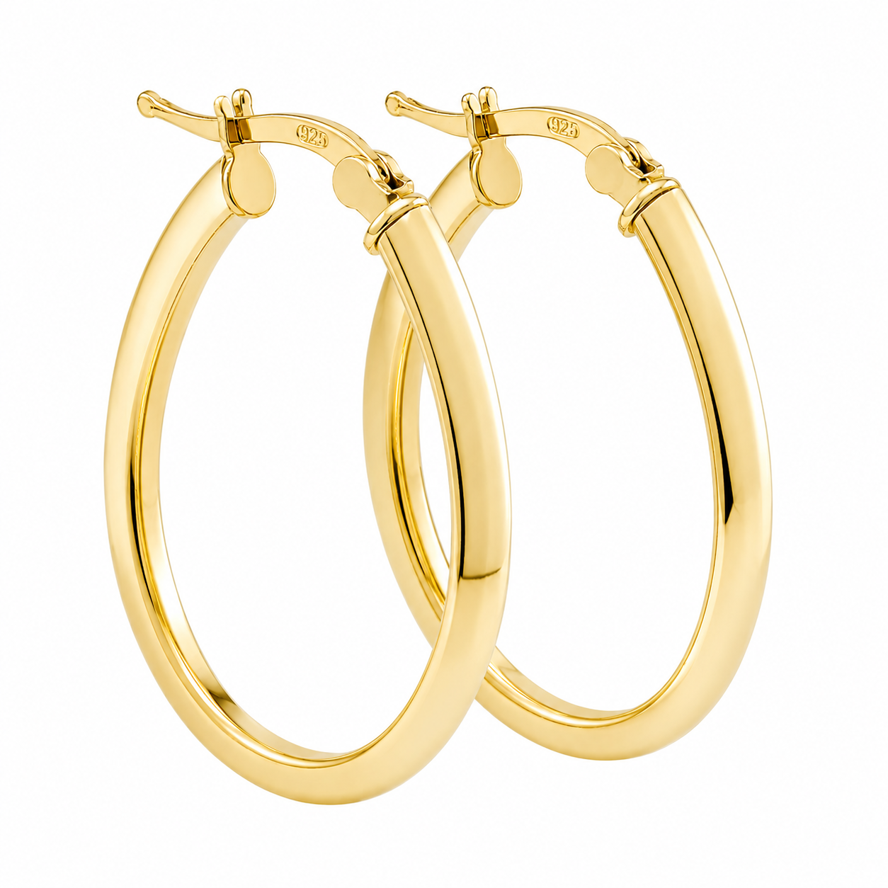 Sterling Silver Beveled Oval Hoop Earrings