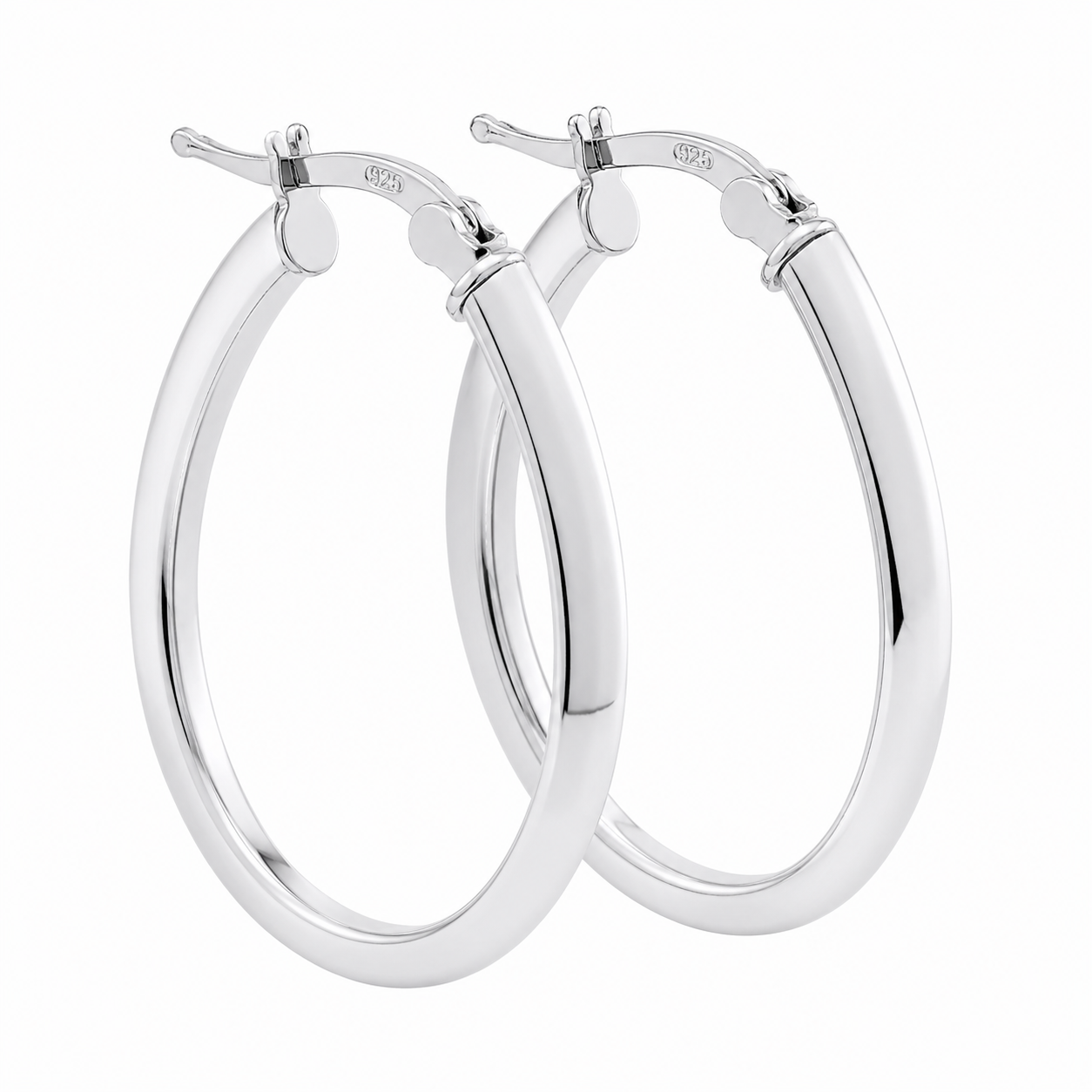Sterling Silver Beveled Oval Hoop Earrings
