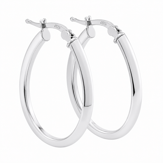 Sterling Silver Beveled Oval Hoop Earrings