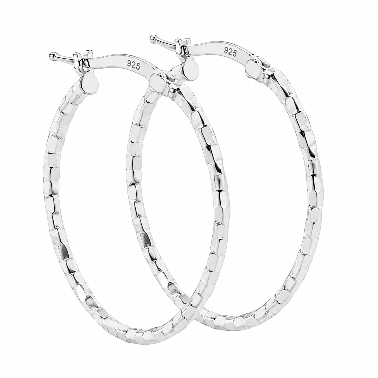 Sterling Silver Diamond Cut Twisted Oval Hoop Earrings