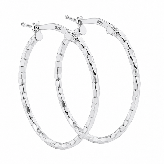 Sterling Silver Diamond Cut Twisted Oval Hoop Earrings