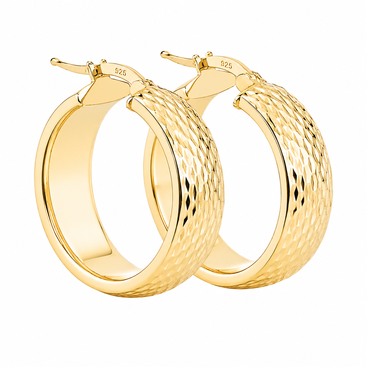Sterling Silver Thick Diamond Cut Hoop Earrings