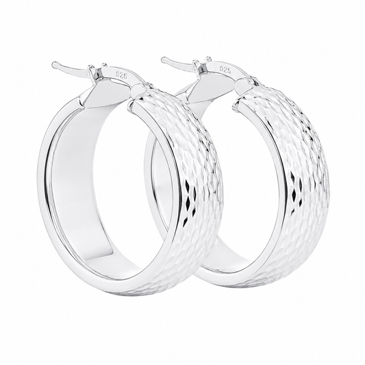 Sterling Silver Thick Diamond Cut Hoop Earrings