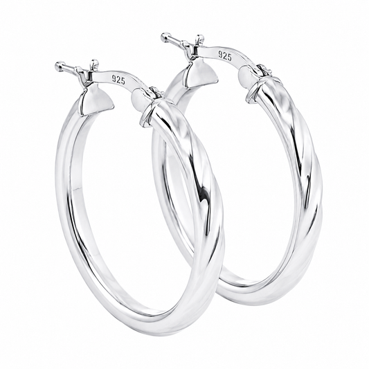 Sterling Silver Twisted Rope Design Hoop Earrings