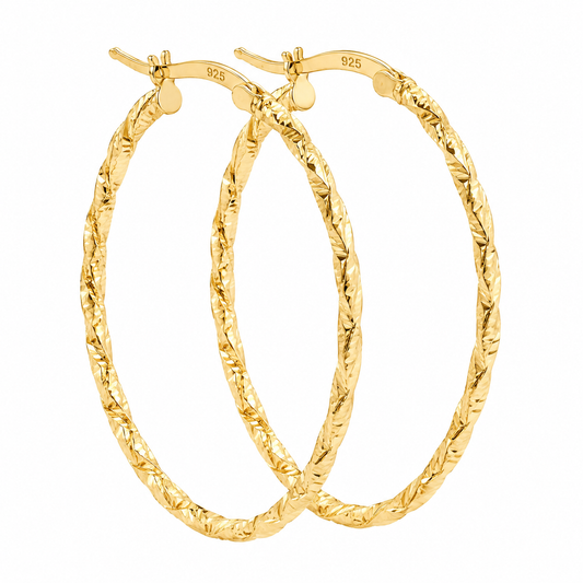 Sterling Silver Diamond Cut Twisted Oval Hoop Earrings