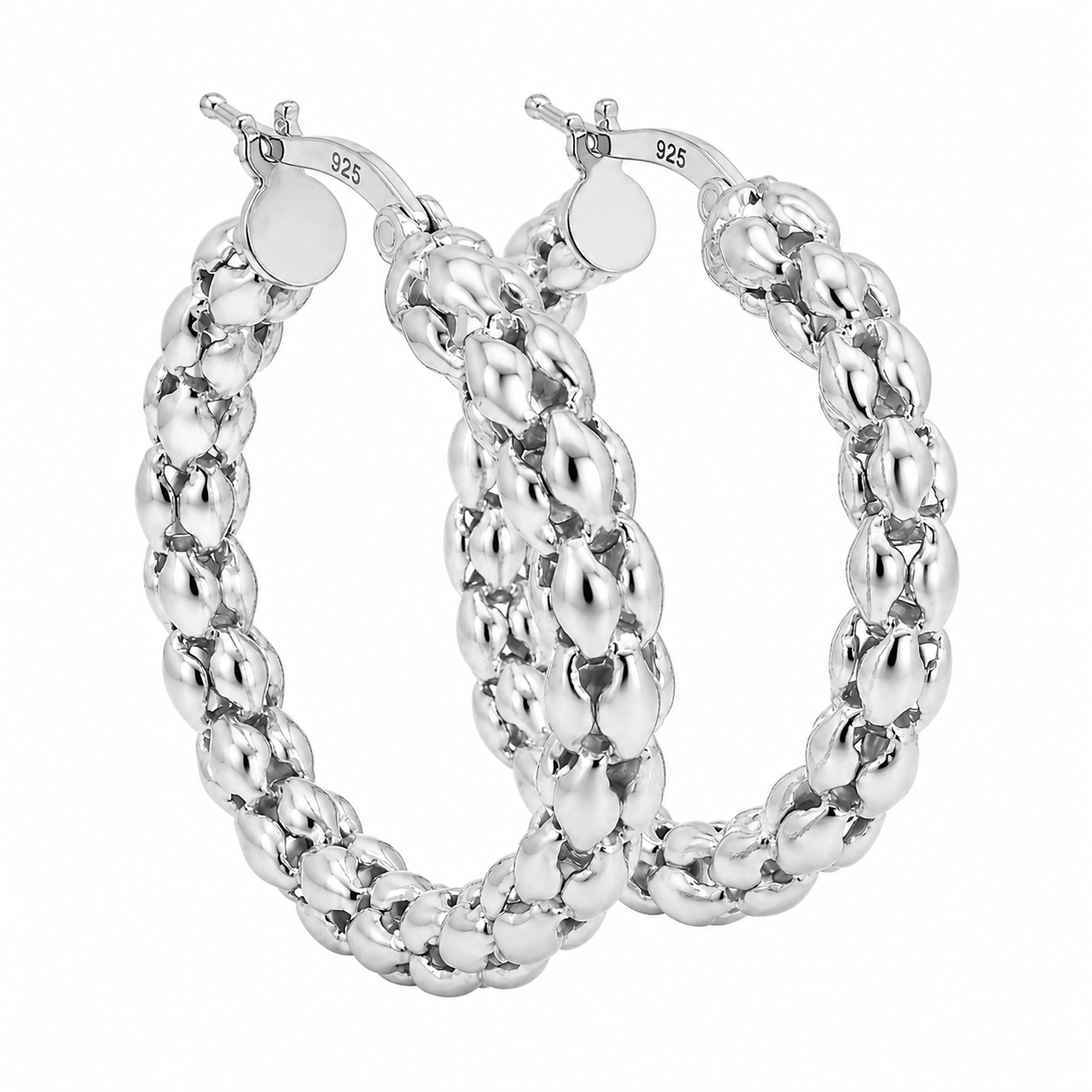 Sterling Silver 35mm Mesh Woven Hoop Earrings