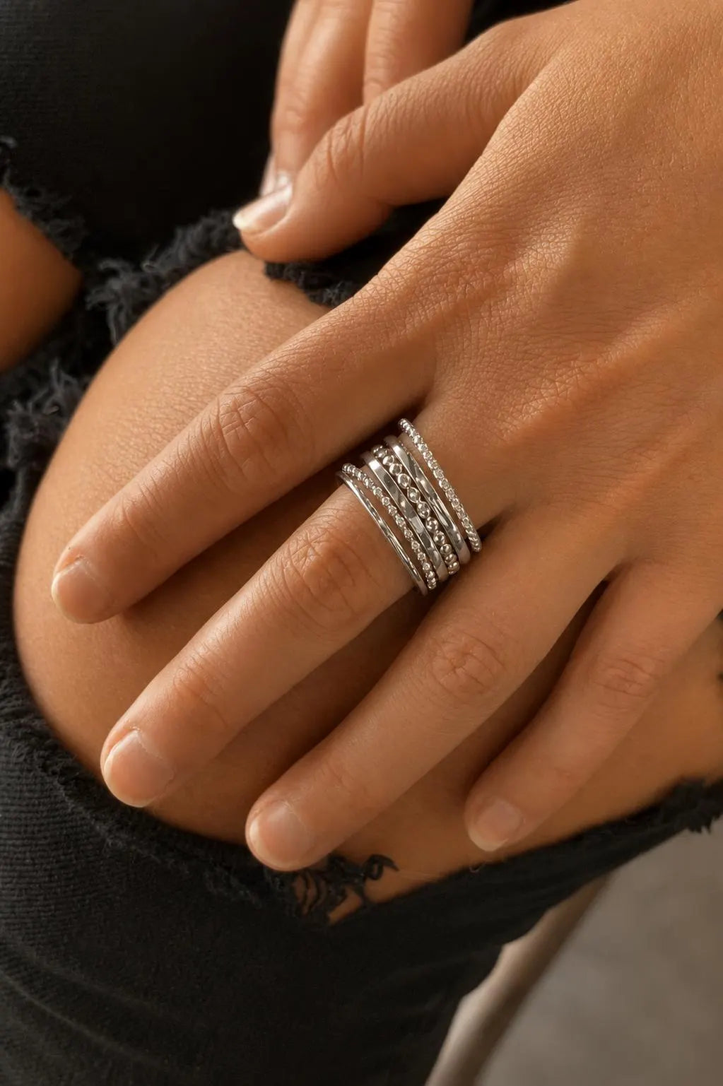Sterling Silver Stackable Ring Set – 6 Band Stack Ring Set for Women