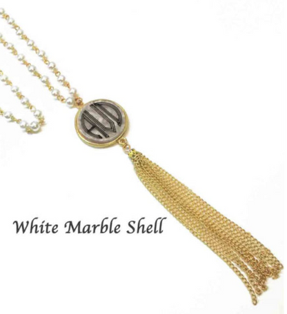 Engravable Fashion Shell Pendant With Pearl Chain Necklace