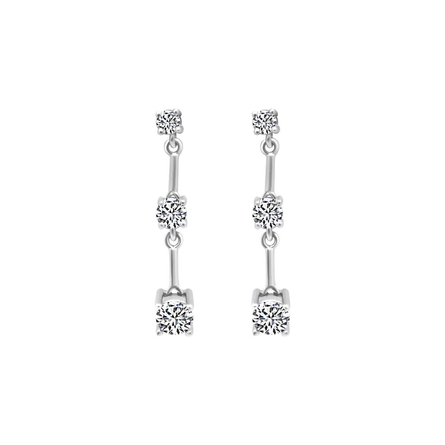 Sterling Silver 3 CZ Dangle Earrings