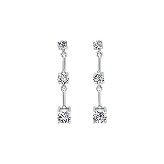 Sterling Silver 3 CZ Dangle Earrings