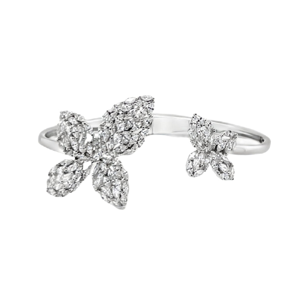 Sterling Silver CZ Butterfly Open Cuff Bangle