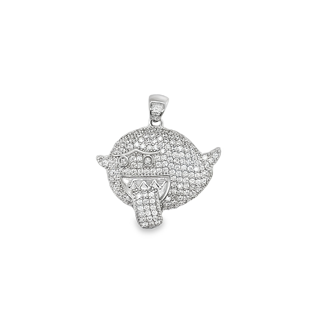 Sterling Silver CZ Flying Ghost Emoji Bubble Pendant