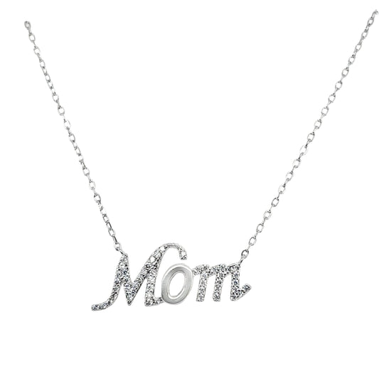 Sterling Silver CZ "MOM" Necklace