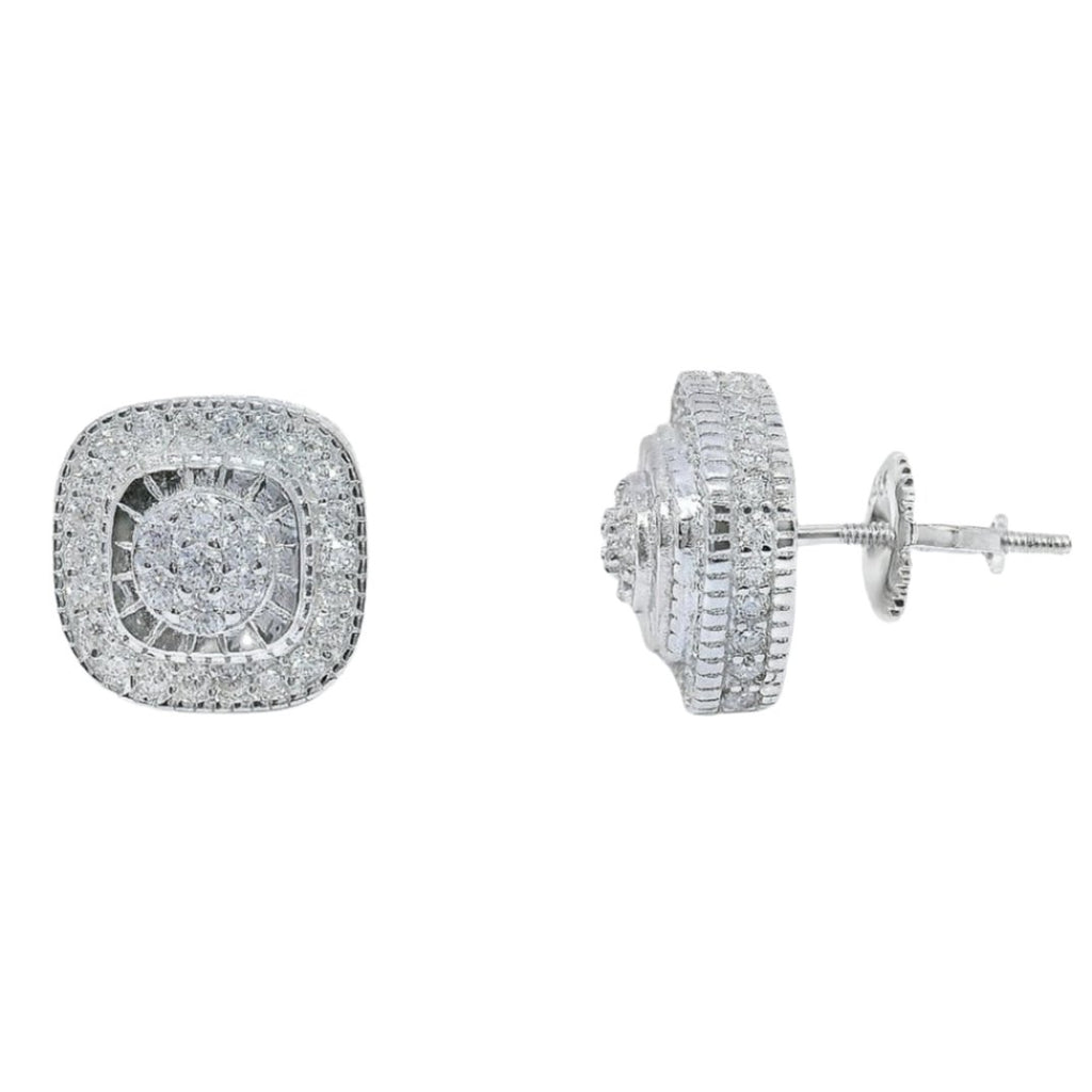 Sterling Silver Moissanite Pave Rounded Square Screwback Earrings (11mm)