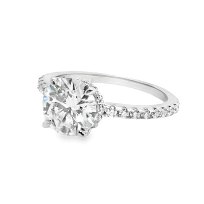 Sterling Silver 2.0CT 8.0MM Moissanite Engagement Ring with Moissanite Band