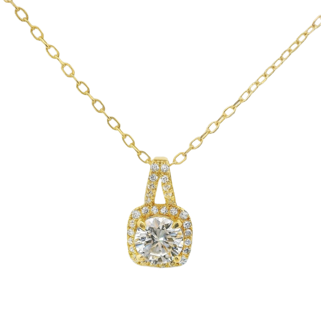 Sterling Silver Round 6MM 0.8CT Moissanite W/ Square Halo Necklace