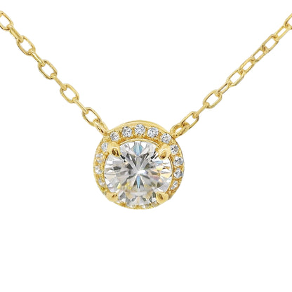 Sterling Silver Round 6MM 0.8CT Moissanite W/ Halo Necklace