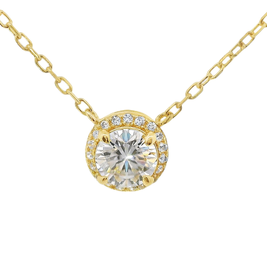 Sterling Silver Round 6MM 0.8CT Moissanite W/ Halo Necklace