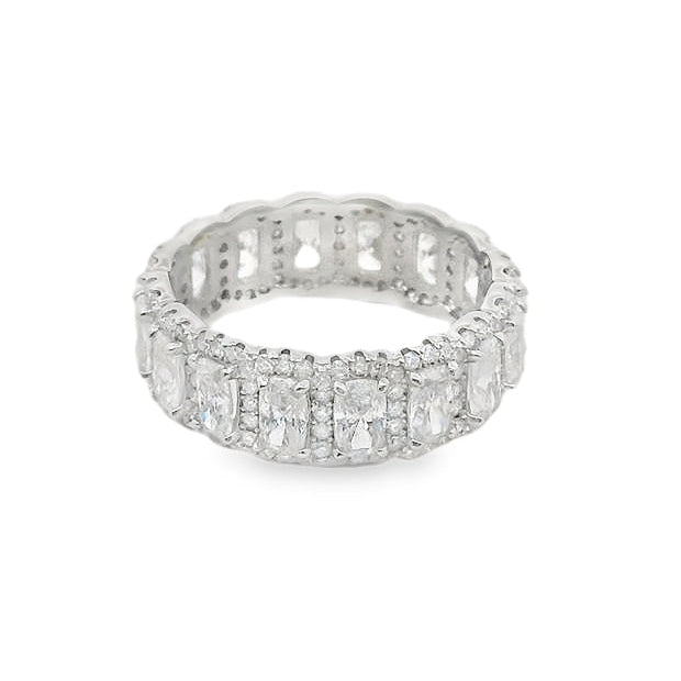 Sterling Silver Moissanite Radiant Cut Halo Eternity Band