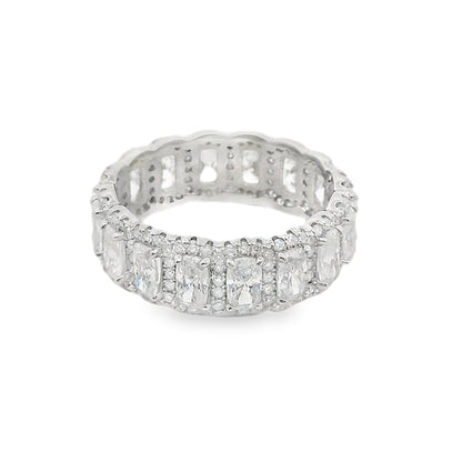Sterling Silver Moissanite Radiant Cut Halo Eternity Band