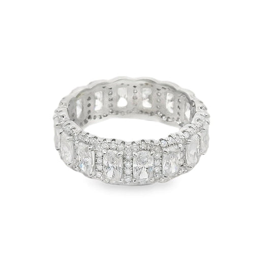Sterling Silver Moissanite Radiant Cut Halo Eternity Band
