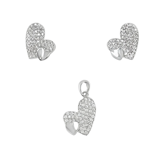 Sterling Silver CZ Heart Pendant & Earrings Set