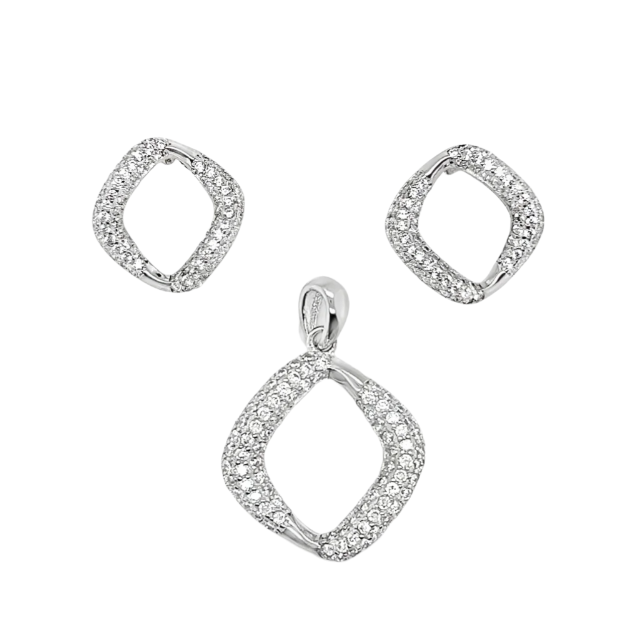 Sterling Silver CZ Cut-Out Diamond Shape Pendant & Earrings Set