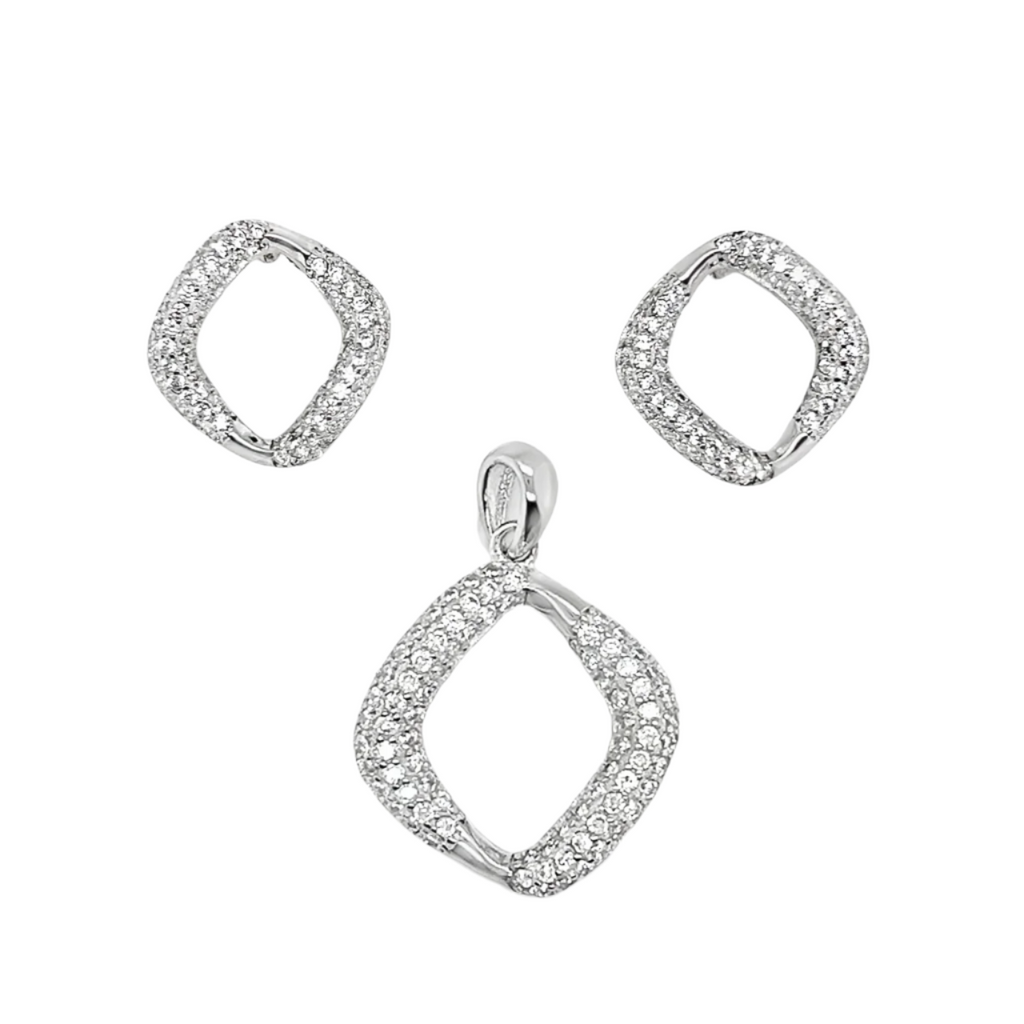 Sterling Silver CZ Cut-Out Diamond Shape Pendant & Earrings Set