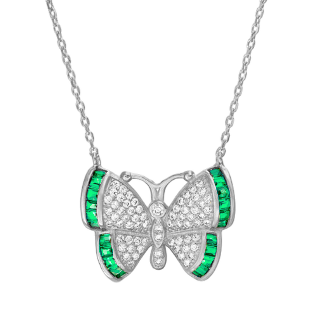 Sterling Silver Multi Color Butterfly Necklace