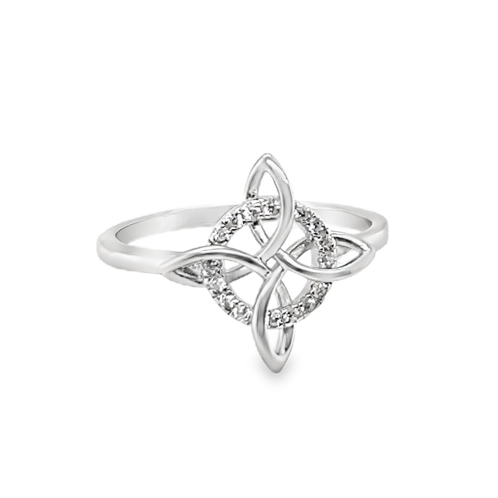 Sterling Silver Quaternary Celtic Knot CZ Ring