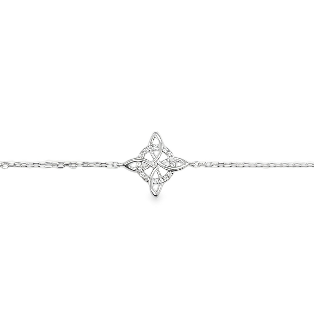 Sterling Silver Quaternary Celtic Knot CZ Bracelet