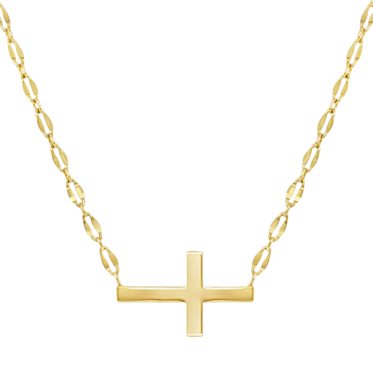 925 Sterling Silver Lana Chain Plain Sideways Cross Necklace
