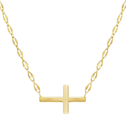 925 Sterling Silver Lana Chain Plain Sideways Cross Necklace