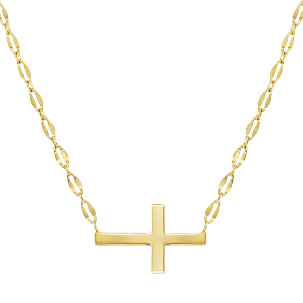 925 Sterling Silver Lana Chain Plain Sideways Cross Necklace