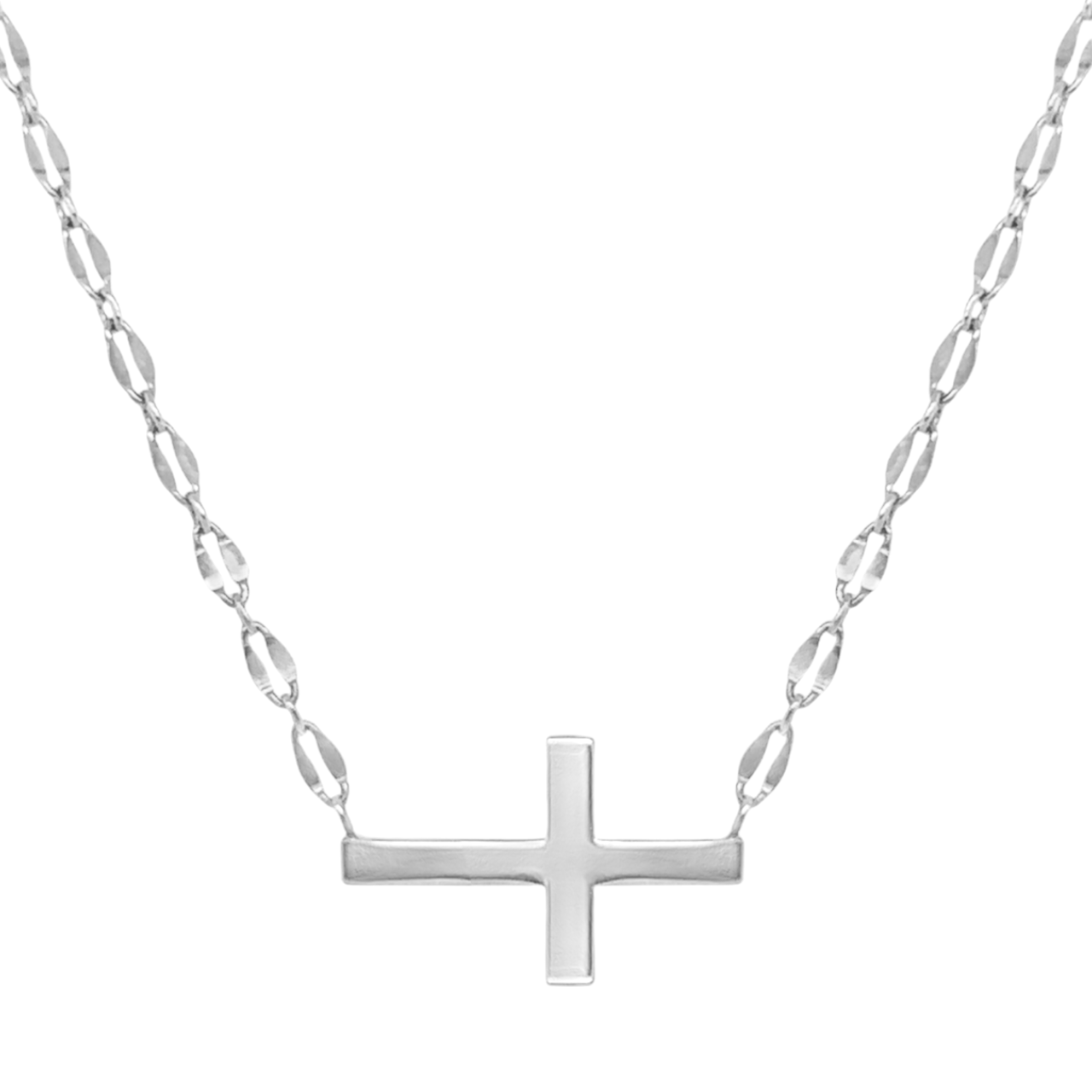 925 Sterling Silver Lana Chain Plain Sideways Cross Necklace