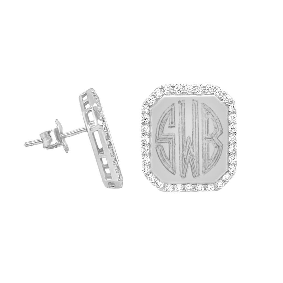 Sterling Silver Soft Rectangle Monogram Earrings.