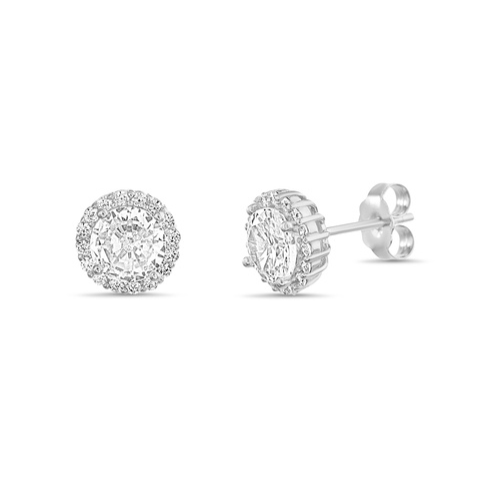 Sterling Silver 8.5mm Round CZ Halo Stud Earrings