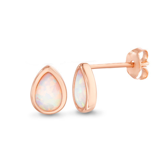 Sterling Silver Rose Gold White Opal Pear Shape Tiny Stud Earrings