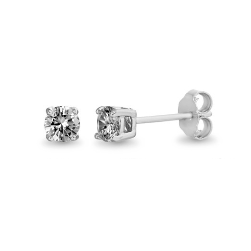 Sterling Silver 4mm Round Crystal Stud Earrings