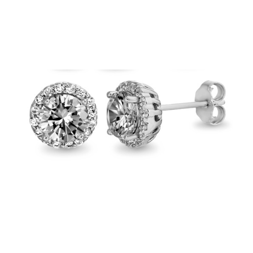 Sterling Silver 8mm Round Crystal Halo Stud Earrings