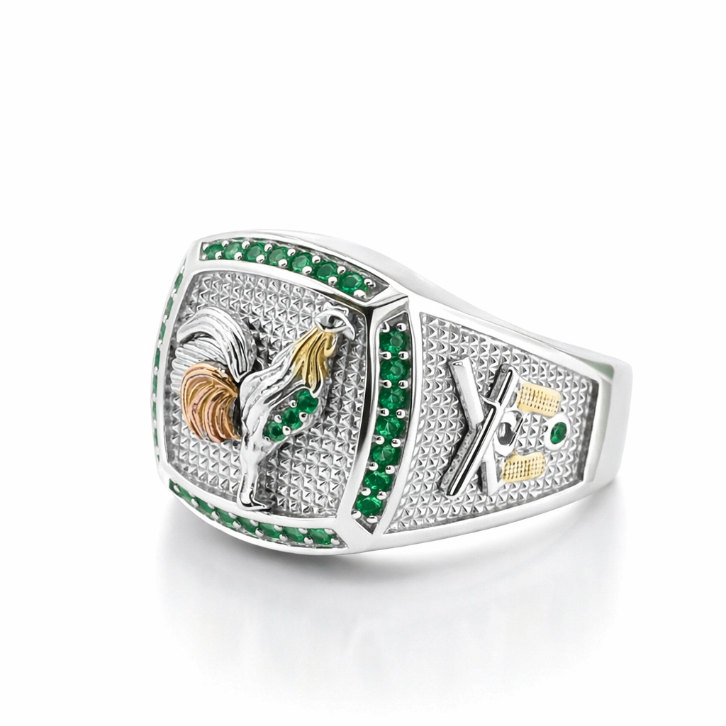 Sterling Silver Tri Color Rooster Men Ring