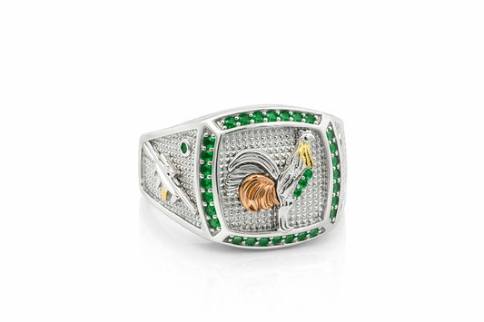 Sterling Silver Tri Color Rooster Men Ring