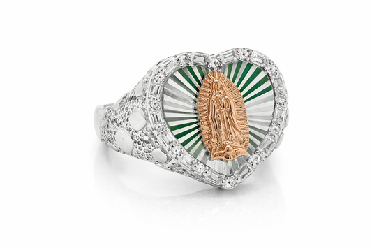 Sterling Silver Two Tone Heart Nugget Mother Mary Ring