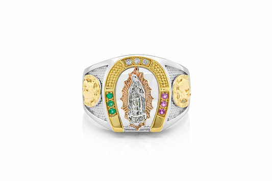 Sterling Silver Multi Color Mother Mary Men Ring