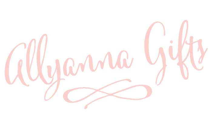 light pink cursive logo that says "allyanna gifts located in the header of the website