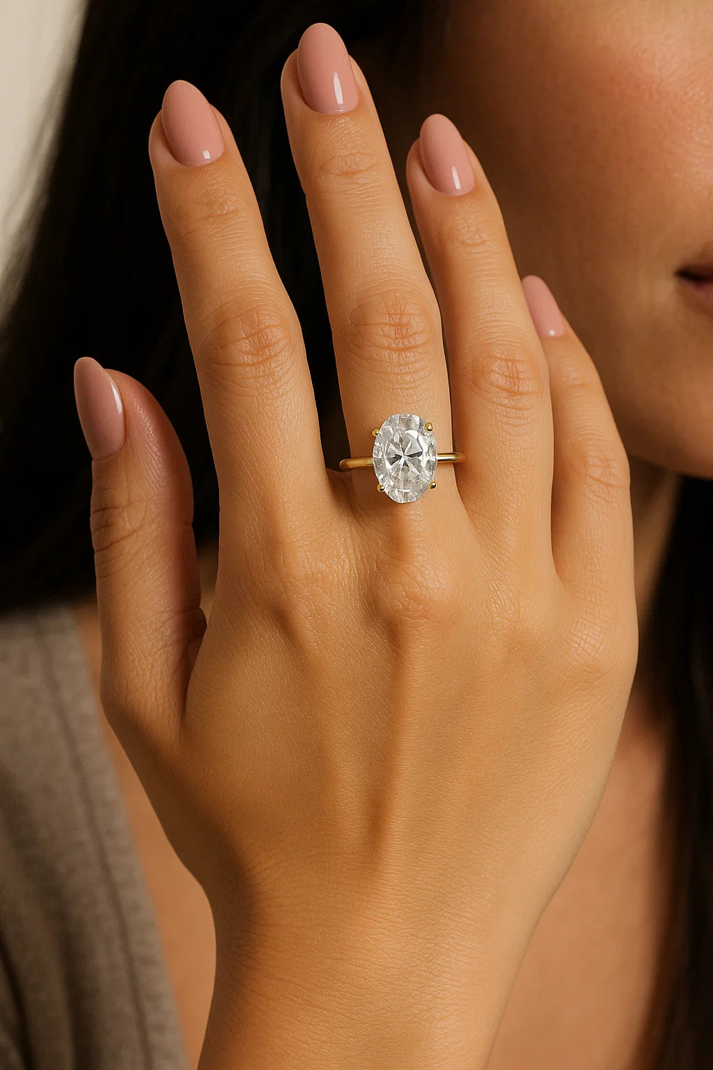 Sterling Silver Solitaire Oval 8mm*12mm 4.5CT Moissanite Ring