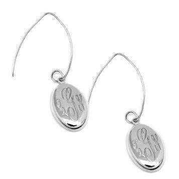 German Silver Puffed Oval Engravable Long Wire Earrings